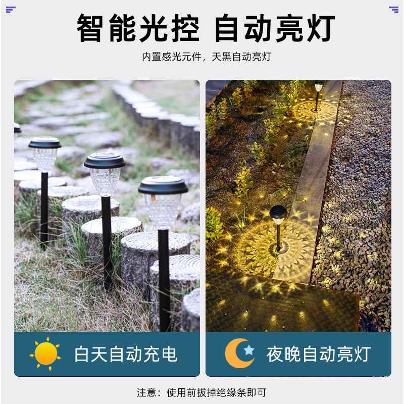 跨境新品太阳能户外庭院灯路径地景观LED草坪花园照明波纹插灯