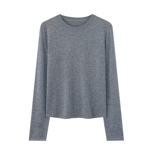 48支细羊毛衫女薄款宽松打底衫叠穿内搭白色长袖T恤棉外穿针织衫