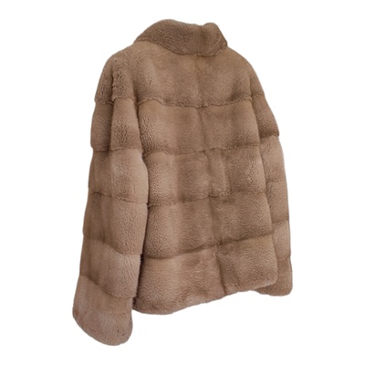 巧满新款进口天鹅绒整貂水貂皮草外套女短款刀领横排时尚貂皮大衣