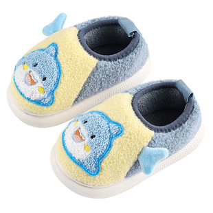 鲨鱼宝宝棉鞋男童冬季室内外穿儿童棉拖鞋包跟男孩毛毛鞋可爱家居