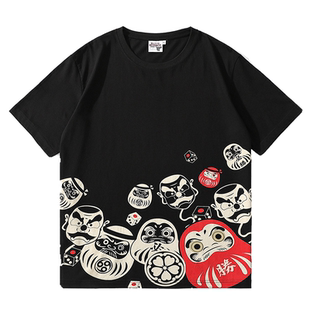 原宿潮牌男士短袖阴阳师达摩蛋卡通印花T恤日系学生青少年纯棉SSR