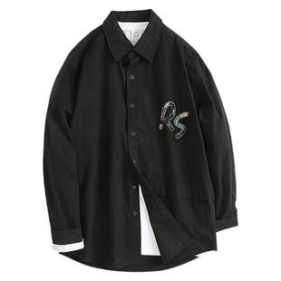 高端刺绣衬衫外套男春季长袖纯棉高级感痞帅潮流男装休闲衬衣外穿