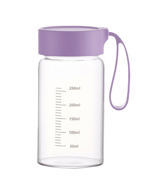 玻璃杯水杯带盖刻度杯子300ml