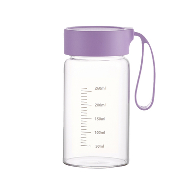 玻璃杯水杯带盖刻度杯子300ml