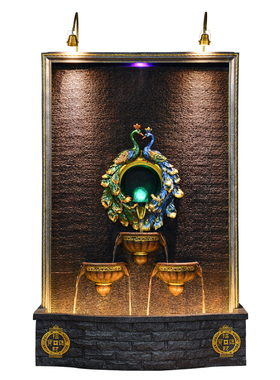 欧式风会所餐厅鱼池孔雀水幕墙