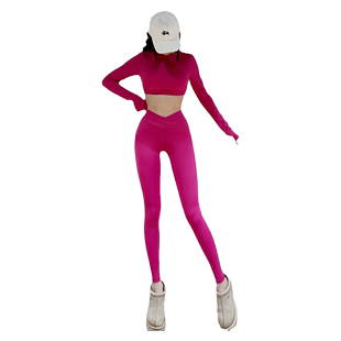 欧美设计感粉色V腰健身裤女强压跑步运动裤亮色高级感瑜伽服秋季