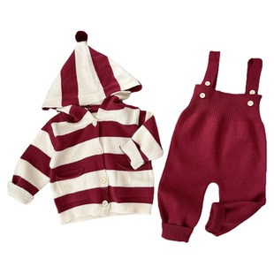 宝宝毛衣红色针织背带裤分体套装婴儿春装新年喜庆过年服男女童装