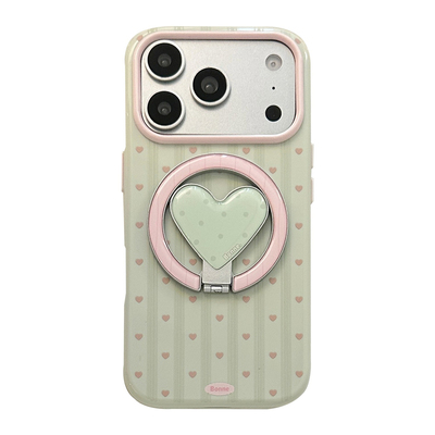 ins马卡龙浅绿淡粉小爱心适用苹果16Promax手机壳iPhone17磁吸支架15韩系奶油甜妹13亮面保护套高颜值新款14