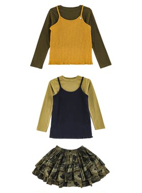幼悠 女童春秋儿童韩剧女主角不紧绷打底衫吊带两件套/迷彩蛋糕裙