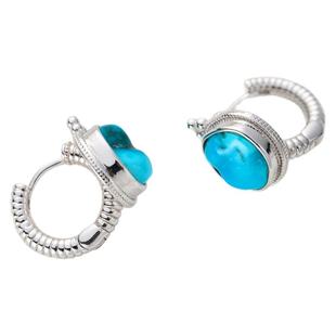 乌垛2025年新款天然绿松石耳环原创藏式纯银新中式民族风独特耳饰