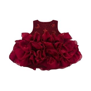 女童红色加绒连衣裙冬季公主风蛋糕蓬蓬裙周岁生日宴新年拜年衣服