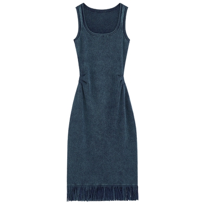 bebe2025秋冬女士含棉牛仔蓝休闲通勤风无袖针织连衣裙330903