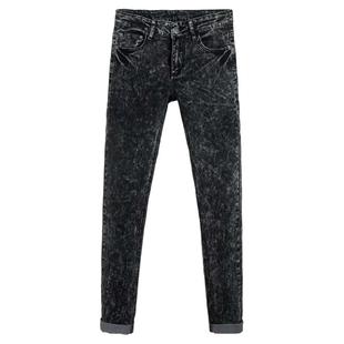 男版牛仔裤男雪花灰纯色加绒休闲男裤子春秋小脚裤修身韩版长裤子