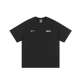 BONELESS磨损字母logo标语T恤夏季国潮男女纯棉美式复古宽松短袖