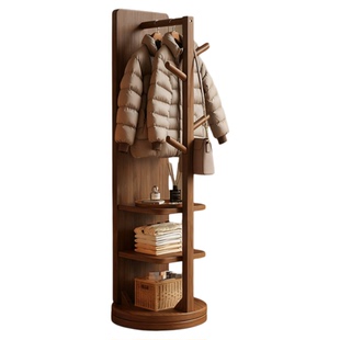 安居客实木挂衣架卧室落地式可旋转全身镜一体衣帽架穿衣镜多功能