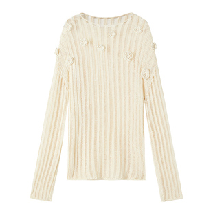 CROWNLESS未冕2024秋季新品抽针镂空复古手工钩花宽松版透明罩衫