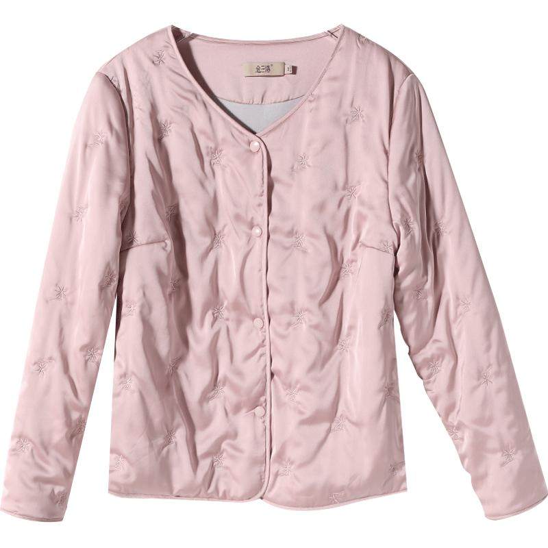 金三塔秋冬新品 保暖棉袄女桑蚕丝填充柔软加厚刺绣舒适内搭棉衣
