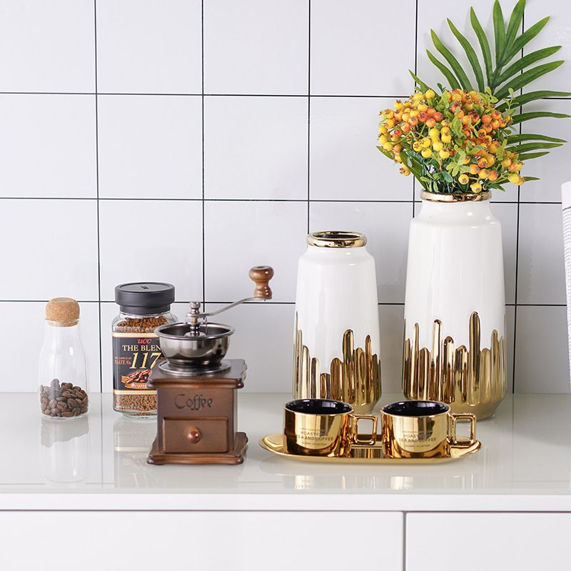 厨房装饰创意样板间金色锅具咖啡机展厅软装摆台花艺套装