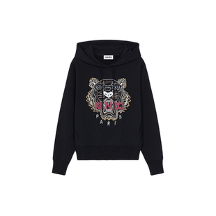 KENZO FW21 刺绣虎头图案休闲长袖连帽卫衣 女款 黑色