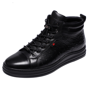 金利来男鞋2024冬季新款高帮厚底加绒真皮运动休闲皮鞋男棉鞋靴子