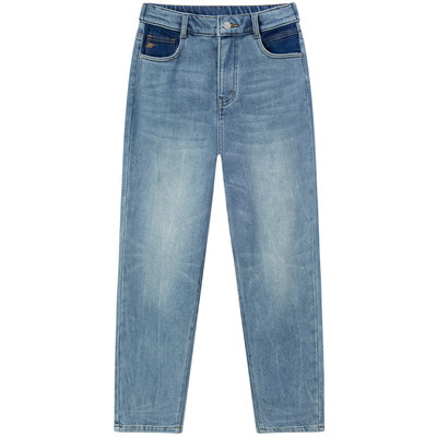 森马舒适抓毛宽松锥形牛仔裤女