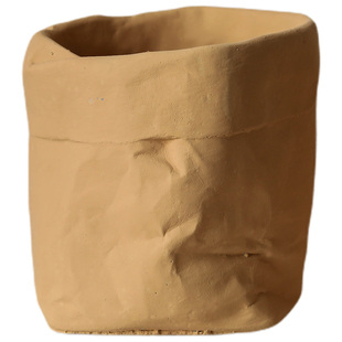 复古仿牛皮袋水泥小花盆2021新款创意棕色客厅室内家居摆件装饰品