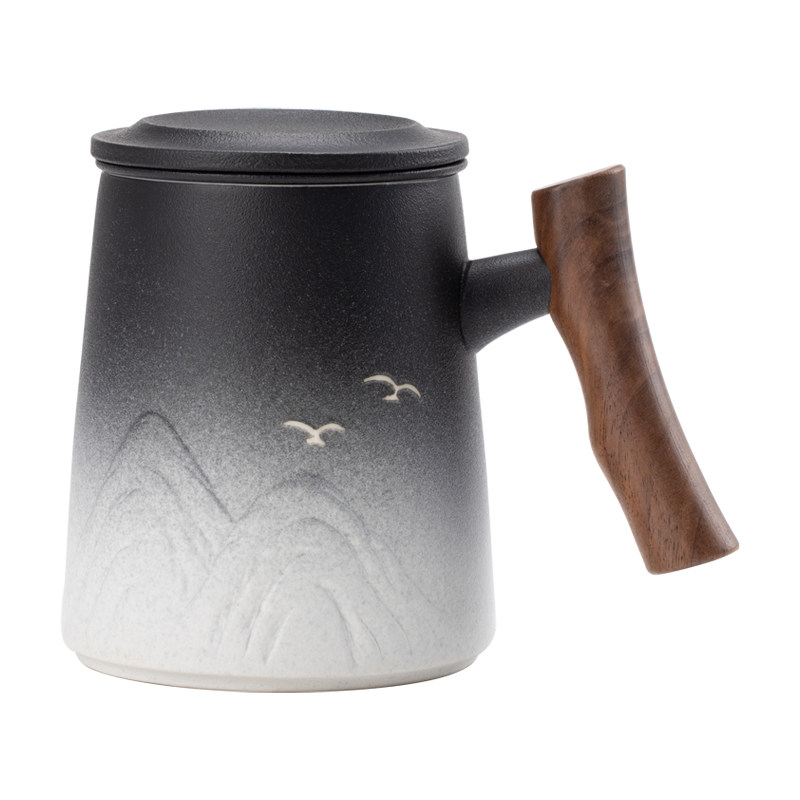 浮雕千里江山茶水分离泡茶杯