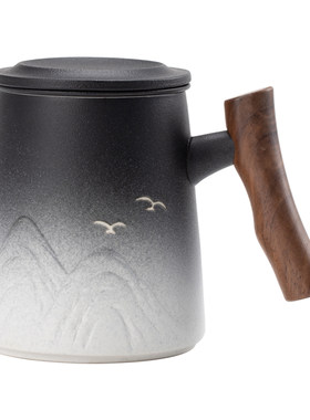 浮雕千里江山茶水分离泡茶杯