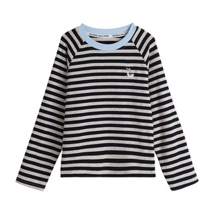 布丁哈鲁童装秋装女童秋季打底衫2026新款儿童插肩袖条纹T恤