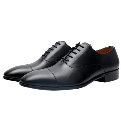 商务风系带三接头固特异手工皮鞋