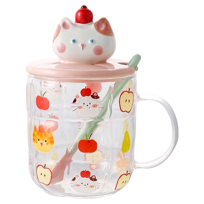 大容量耐高温猫咪玻璃杯情侣杯子