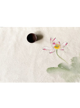 手绘禅意风麻布促销茶席