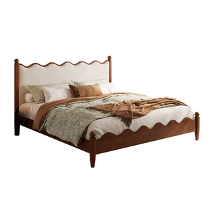 法式奶油风复古床大司马1米8涟漪床小户型全双人北欧白蜡木实木床