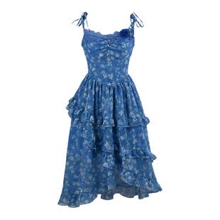 森女部落度假风碎花吊带裙女新款不规则设计感收腰显瘦连衣裙夏季