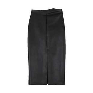 秋冬款前面开叉黑色漆皮半身裙 Front slit patent leather skirt