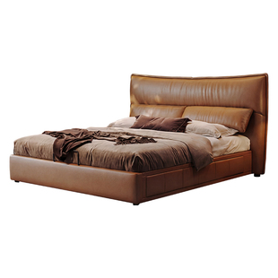 意式极简真皮床多功能2米主卧大床现代轻奢高级豪华软包双人婚床
