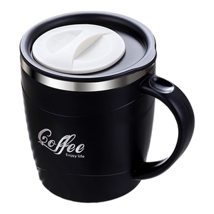 304不锈钢马克杯办公室水杯女带盖勺杯子学生宿舍咖啡杯茶杯男生