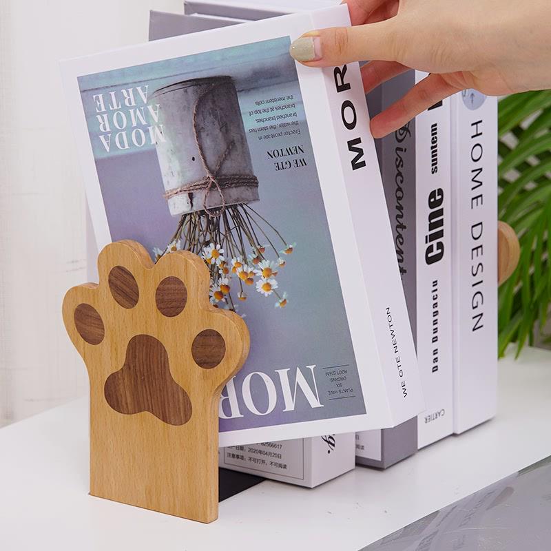 实木猫爪书立 创意黑胡桃木书档桌面书靠书夹学生用可爱书架书撑