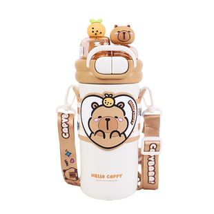 卡皮巴拉水杯女生高颜值初中生保温杯2025新款大容量可爱吸管杯子