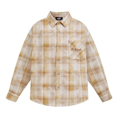 404MOB扎染复古格纹长袖衬衫男