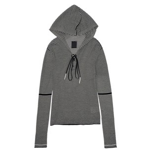 VVNK JANE PLUS2025春新款V领系带条纹连帽打底衫女J510103609B