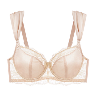 EMMAROSE薄款法式蕾丝大胸显小内衣聚拢收副乳防下垂胖mm大码文胸