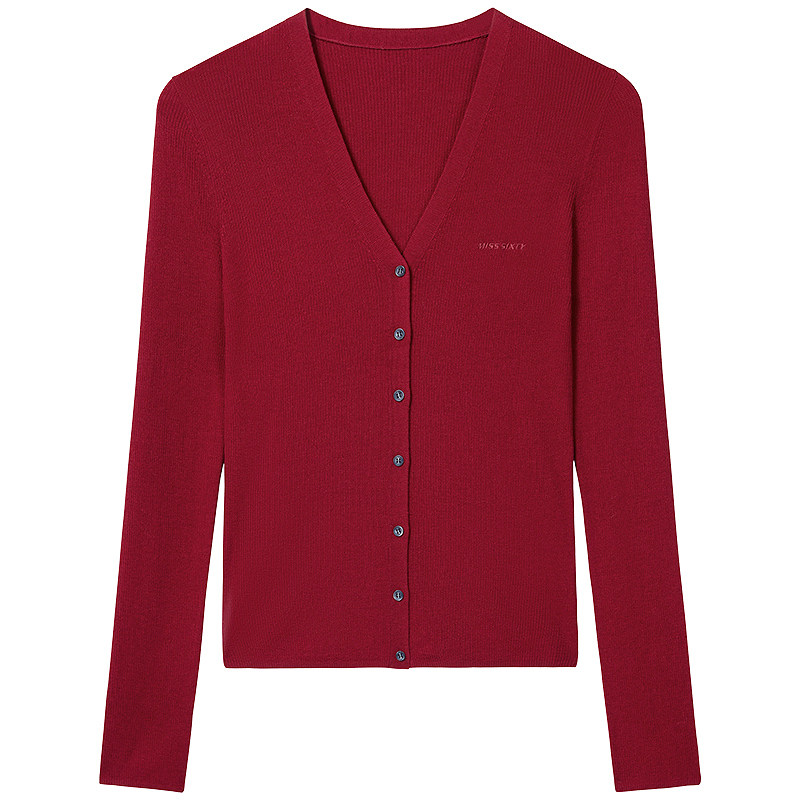 【新年穿搭】杨幂同款Miss Sixty25秋针织开衫羊毛桑蚕丝混纺红色