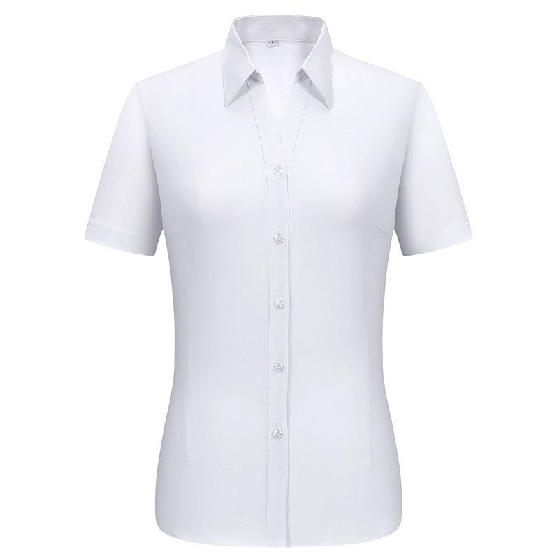 白衬衫女短袖竹纤维夏季薄款职业装学生面试工作服大码蓝衬衣工装