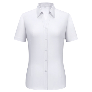 白衬衫女短袖竹纤维夏季薄款职业装学生面试工作服大码蓝衬衣工装