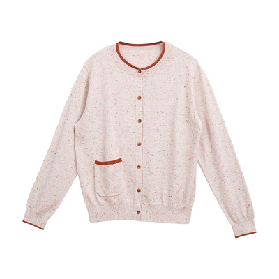 忘城H1101座/星光花园/春季薄款羊毛混纺点子纱撞色针织衫开衫