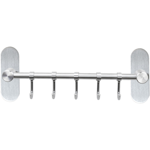 免打孔厨房专用挂钩一排式壁挂架锅铲勺子304不锈钢穿管可移动勾