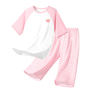 红豆儿童睡衣女孩2026新款夏季薄款纯棉两件套分体睡裤女童家居服