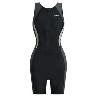 专业游泳衣女连体无袖竞速大码微胖女孩保守五分裤游泳馆专用泳衣