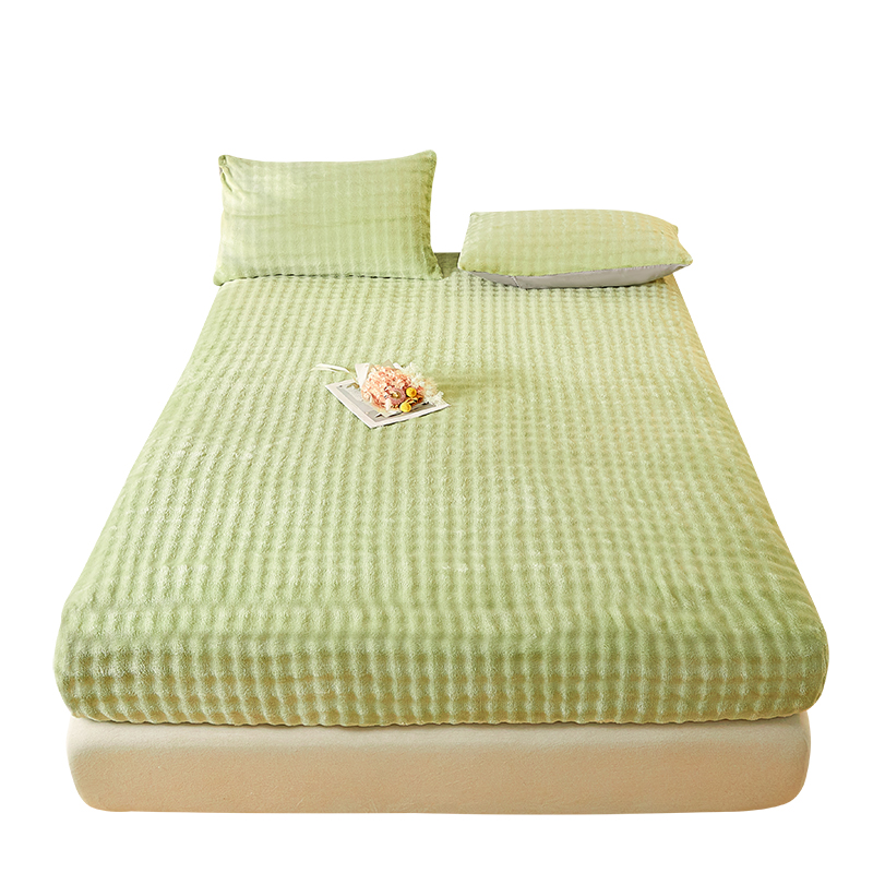 兔毛绒床笠单件秋冬季珊瑚牛奶绒床垫套保护罩厚加绒床单防尘床罩